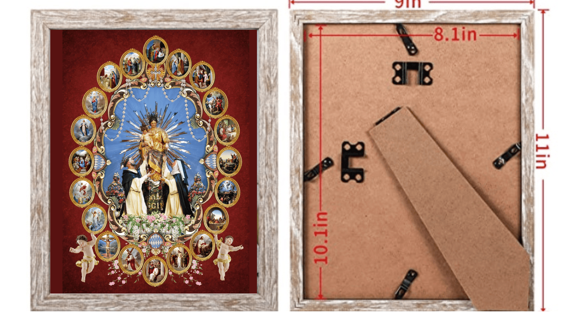 Bob and Penny Lord Mysteries of the Rosary 8x10 print featuring religious artwork and text related to the rosary prayers.