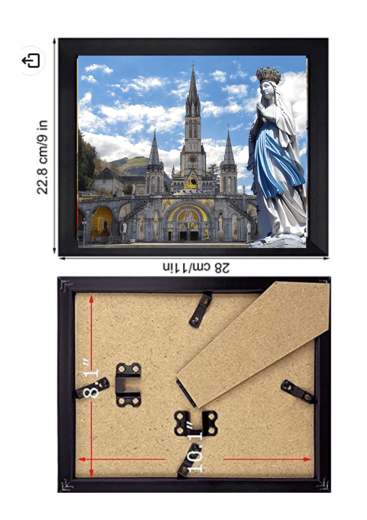 Our Lady of Lourdes 8x10 print poster by Bob and Penny Lord, featuring religious artwork of the Madonna in a serene setting
