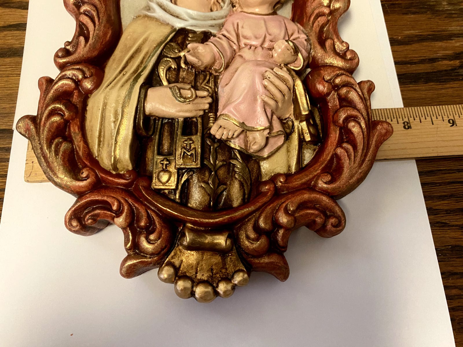 9-inch Our Lady of Mount Carmel wall plaque by Bob and Penny Lord, featuring religious Christian statue from Colombia.
