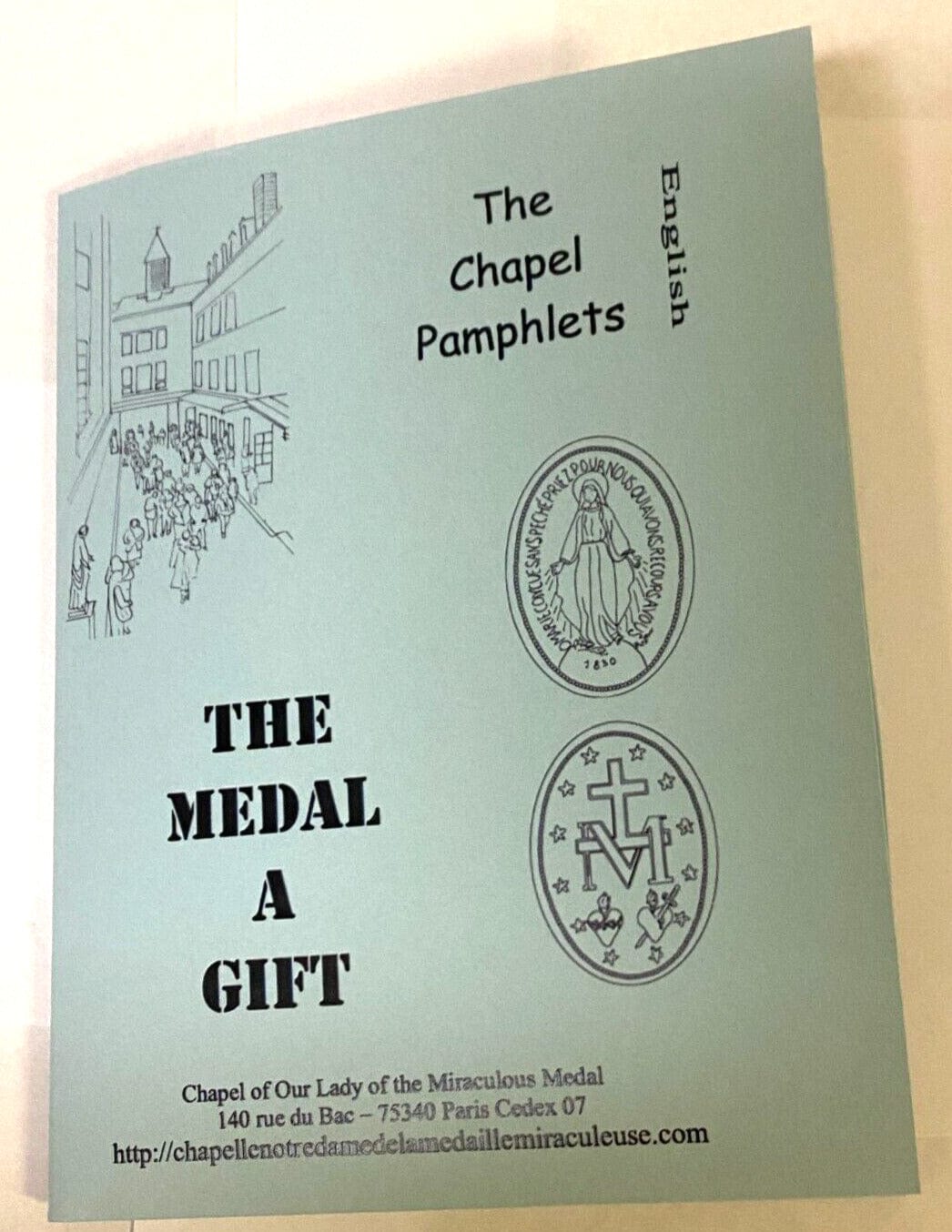 Our Lady of the Miraculous Medal folder with religious Holy Card featuring Christian spirituality, by Bob and Penny Lord.