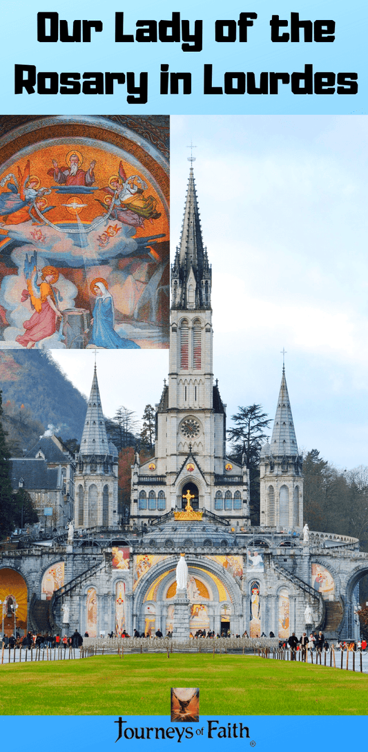 DVD of Our Lady of the Rosary in Lourdes by Bob and Penny Lord, featuring religious imagery and scenes from Lourdes.