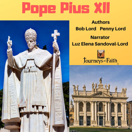 Pope Pius XII audiobook MP3 download by Bob and Penny Lord Ministry, featuring a digital cover with religious imagery.