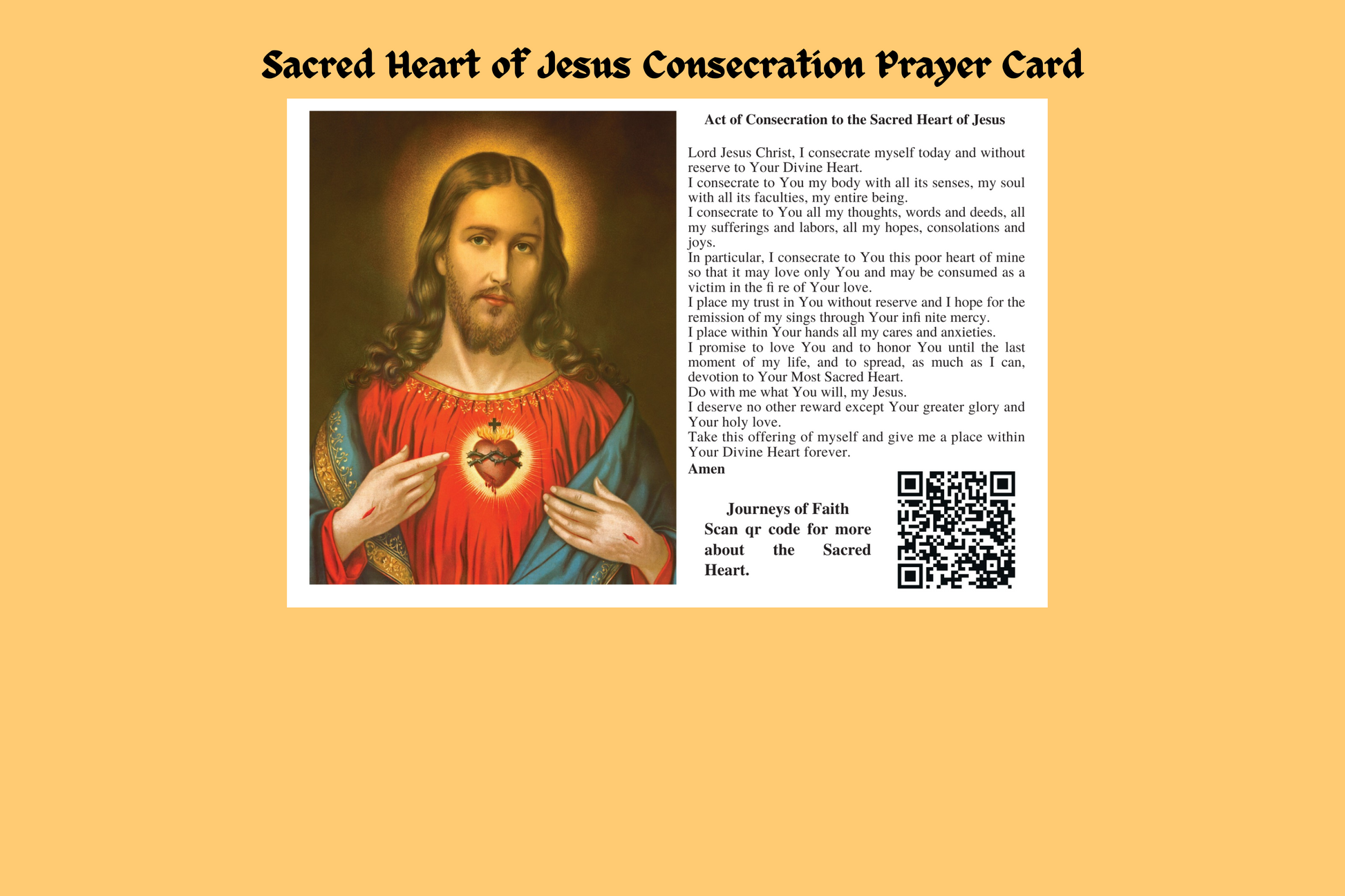 Sacred Heart of Jesus Consecration Prayer Card - Bob and Penny Lord