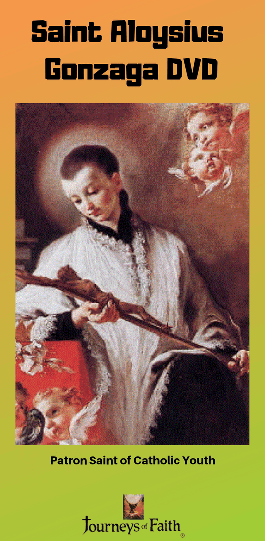 Saint Aloysius Gonzaga DVD by Bob and Penny Lord showing the front cover featuring the saint's image and title.