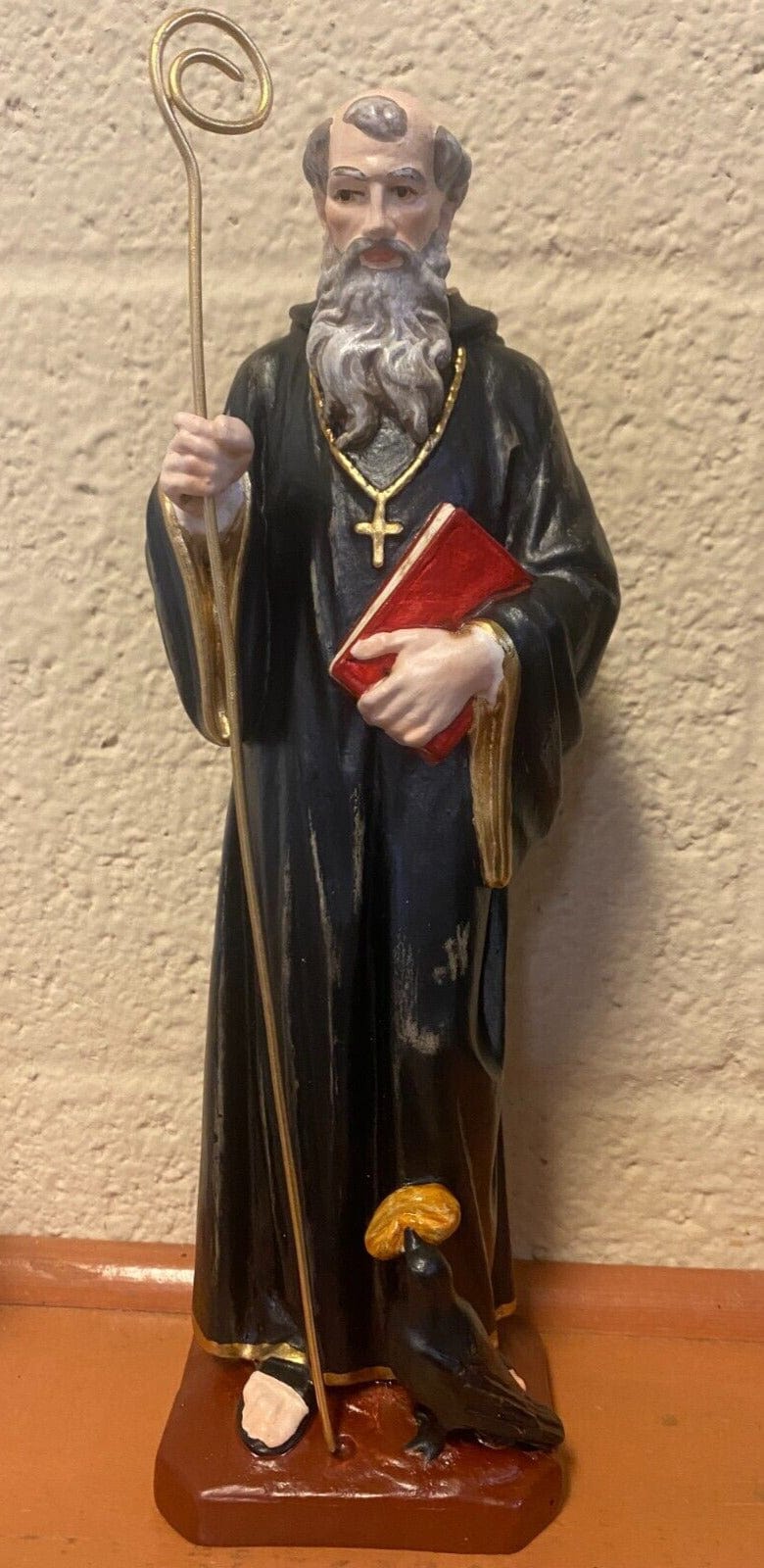 Hand-painted Saint Benedict 11-inch statue by Bob and Penny Lord, depicting the Christian saint in detailed religious figure.