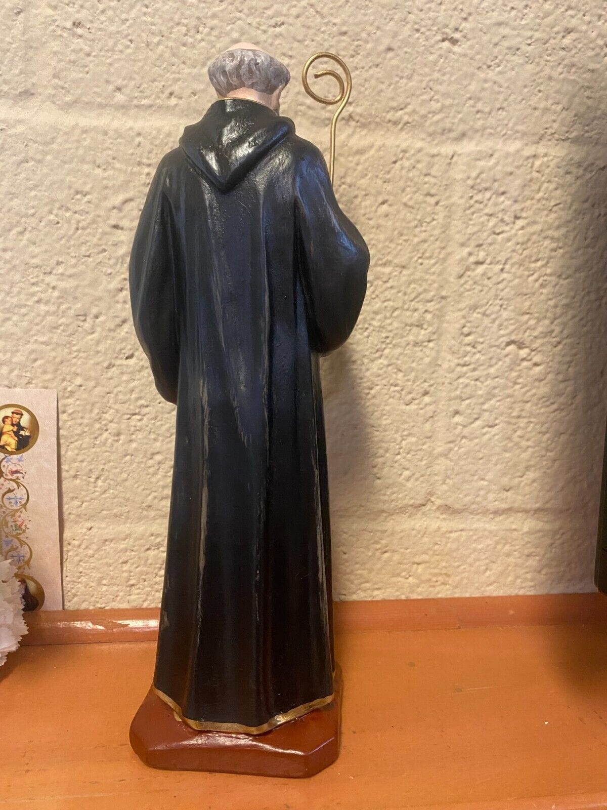 Hand-painted 11-inch Saint Benedict statue by Bob and Penny Lord, showcasing detailed religious figure from Colombia.