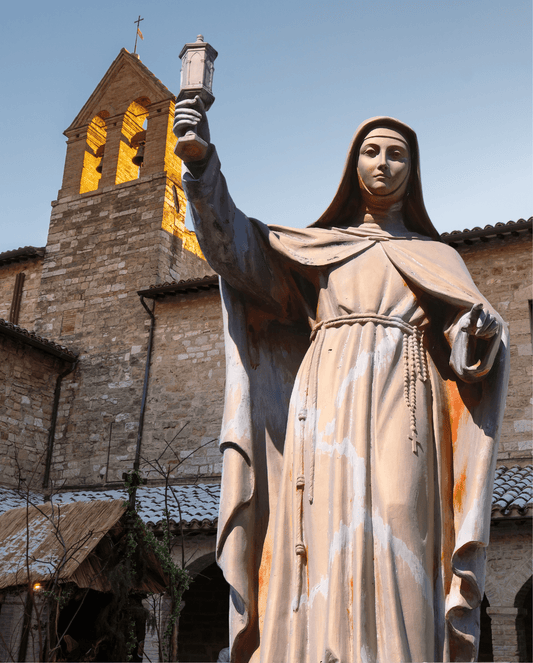 8x10 print of Saint Clare of Assisi poster by Bob and Penny Lord, featuring a detailed image of Saint Clare in religious attire.