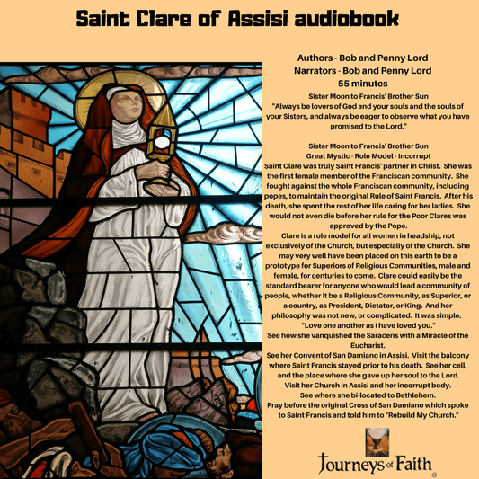 Saint Clare of Assisi Audio CD by Bob and Penny Lord Ministry, featuring a cover with religious artwork and text.