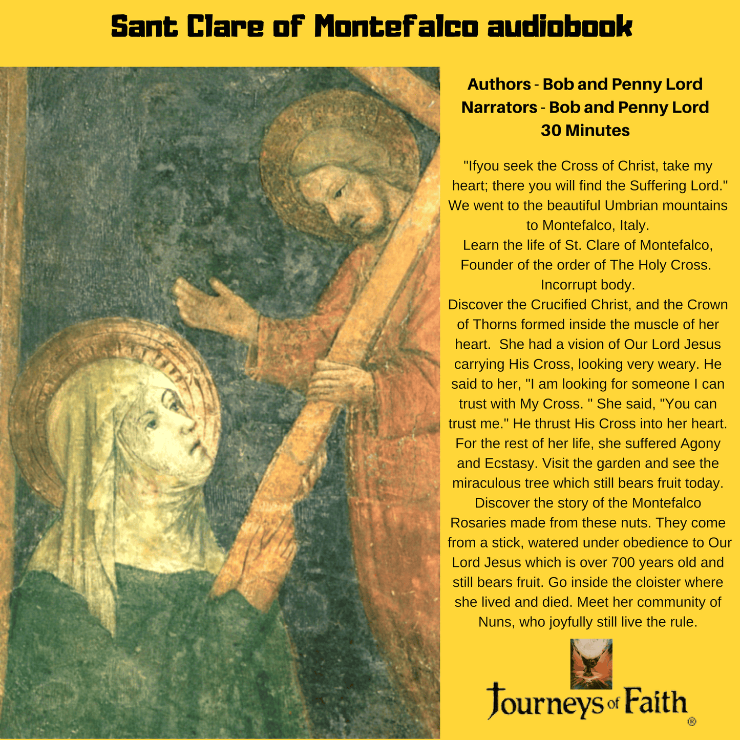 Saint Clare of Montefalco Audio CD by Bob and Penny Lord Ministry, featuring religious narration and cover art of Saint Clare.