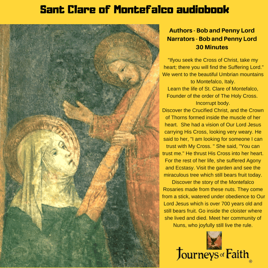 Saint Clare of Montefalco Audio CD by Bob and Penny Lord Ministry, featuring religious narration and cover art of Saint Clare.