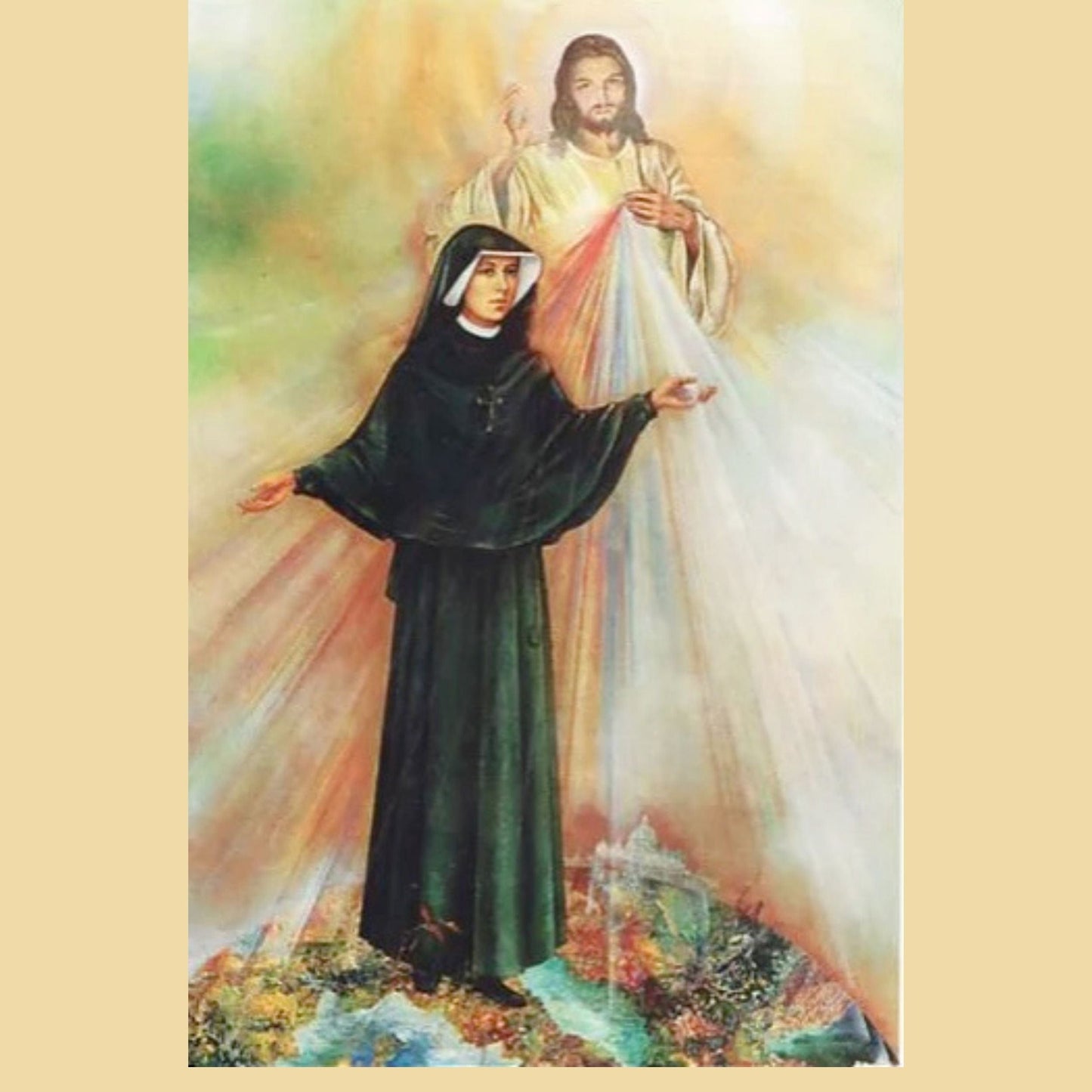 Saint Faustina and Divine Mercy DVD by Bob and Penny Lord showing the DVD case with religious artwork and title.