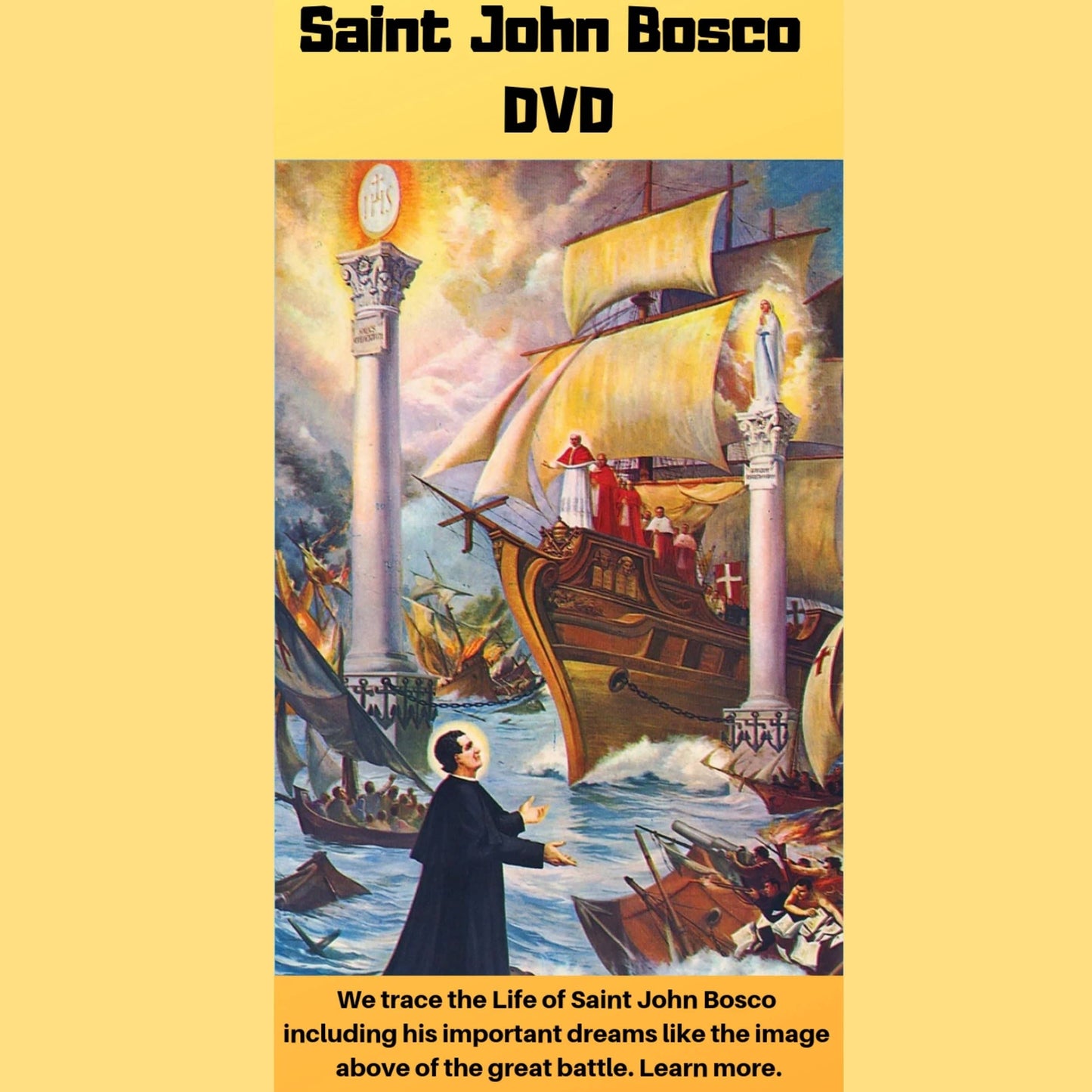 Saint John Bosco DVD by Bob and Penny Lord showing the DVD case with cover art featuring Saint John Bosco.