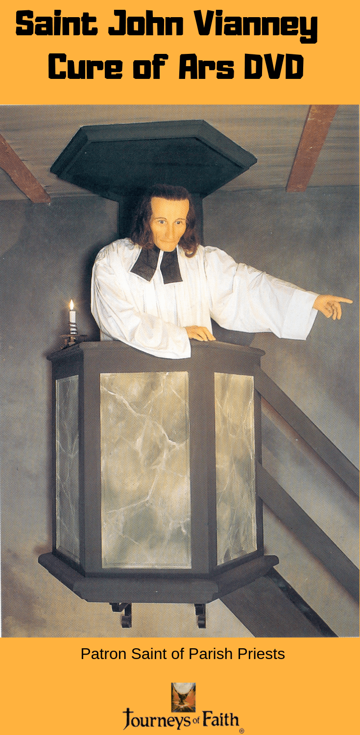 Saint John Vianney Cure of Ars DVD by Bob and Penny Lord, showing the DVD case with religious artwork and title.