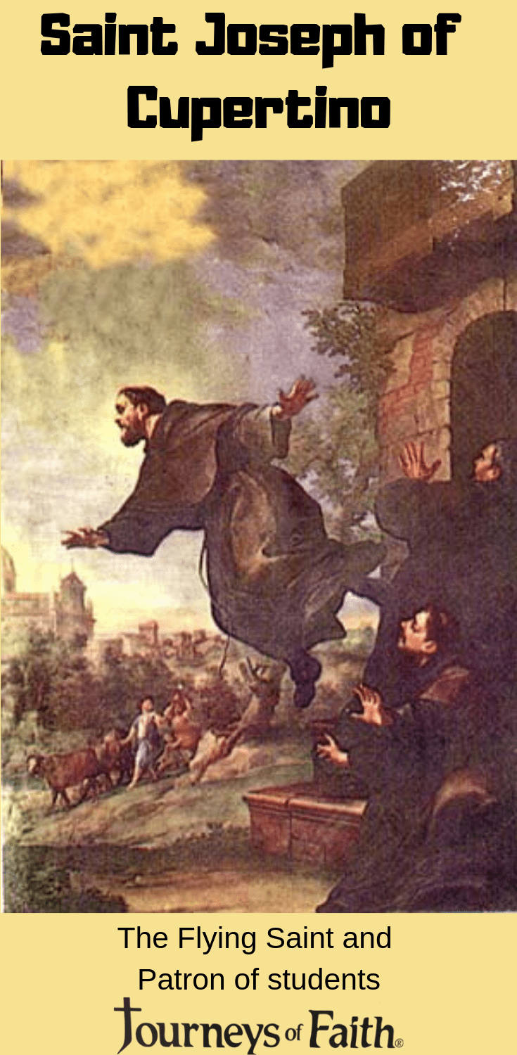 DVD cover featuring Saint Joseph of Cupertino, produced by Bob and Penny Lord, showcasing religious imagery and the saint's portrait.
