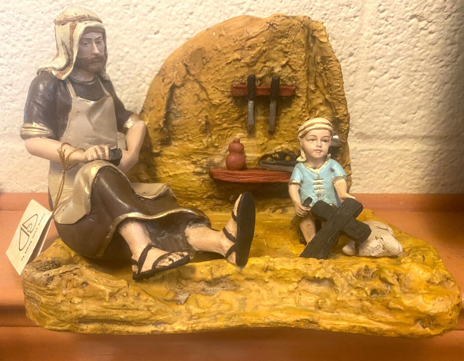 Saint Joseph the Worker statue with Child Jesus, Christian religious figurine by Bob and Penny Lord, detailed Catholic sculpture from Colombia
