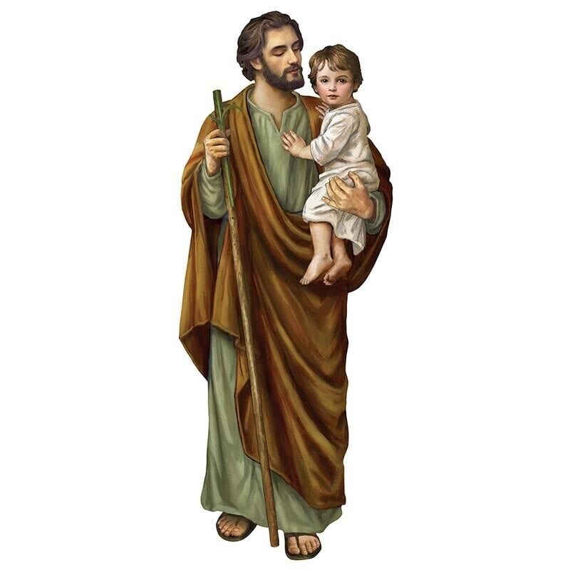 Saint Joseph with Child Jesus 3-foot wall plaque by Bob and Penny Lord, religious Christian collectibles with detailed religious artwork.
