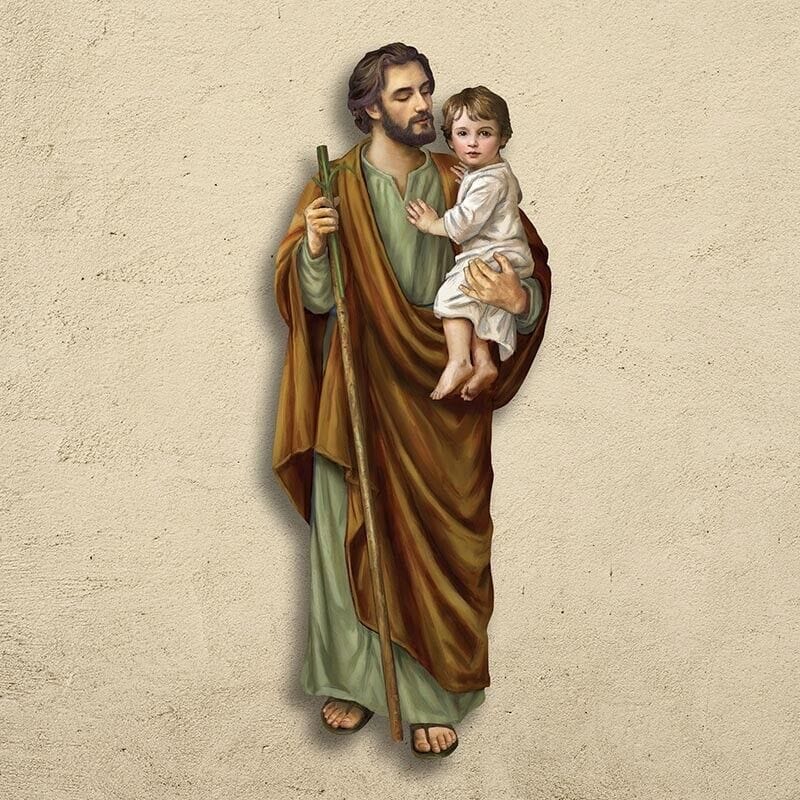 Saint Joseph with Child Jesus 3-foot wall plaque, religious Christian collectible by Bob and Penny Lord, featuring detailed artwork.