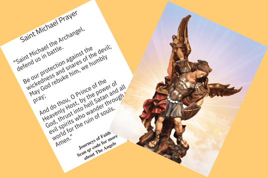 Saint Michael prayer card from Bob and Penny Lord Ministry featuring an image of Saint Michael the Archangel with prayer text.