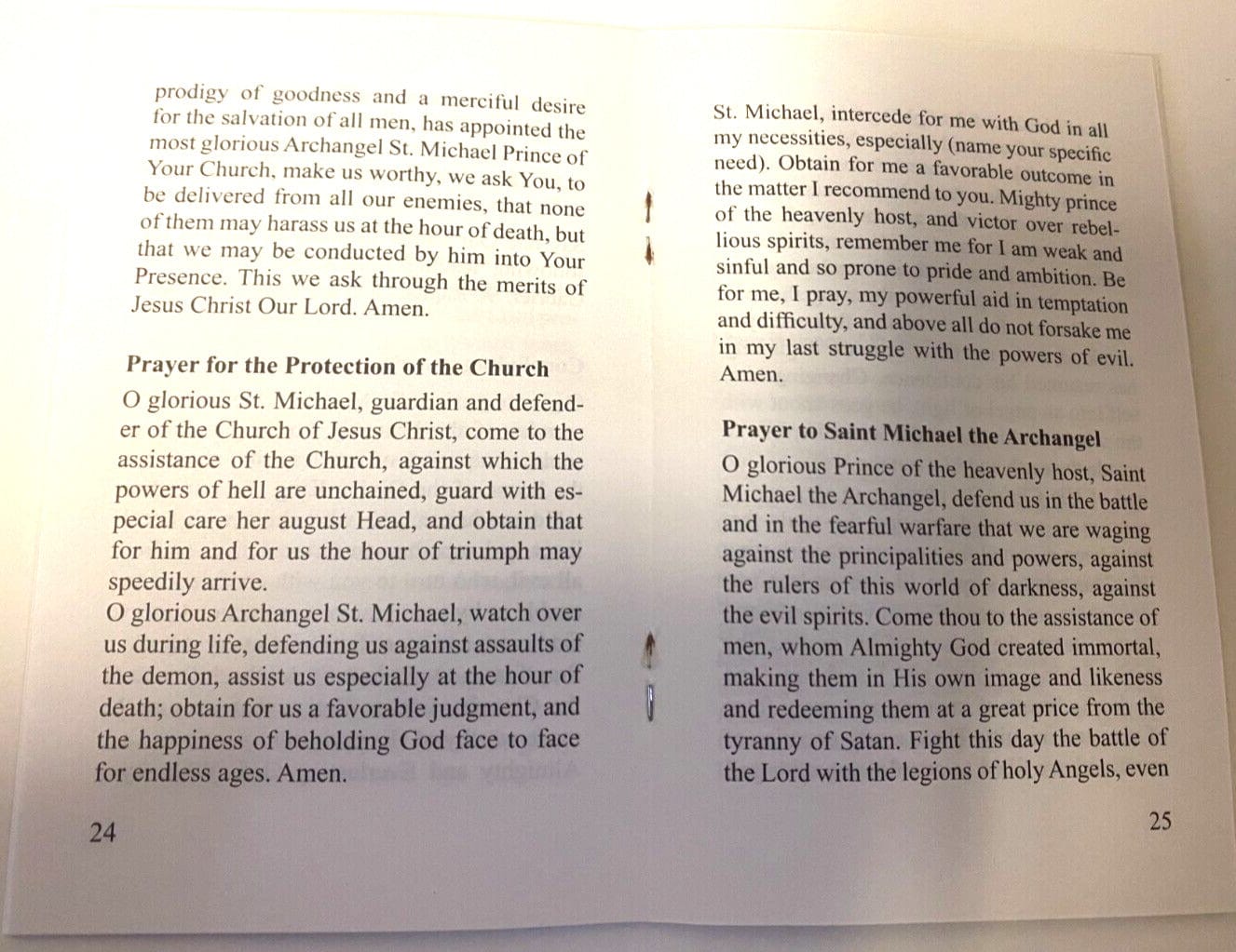 Saint Michael The Archangel prayer booklet by Bob and Penny Lord, featuring religious holy cards from Italy.