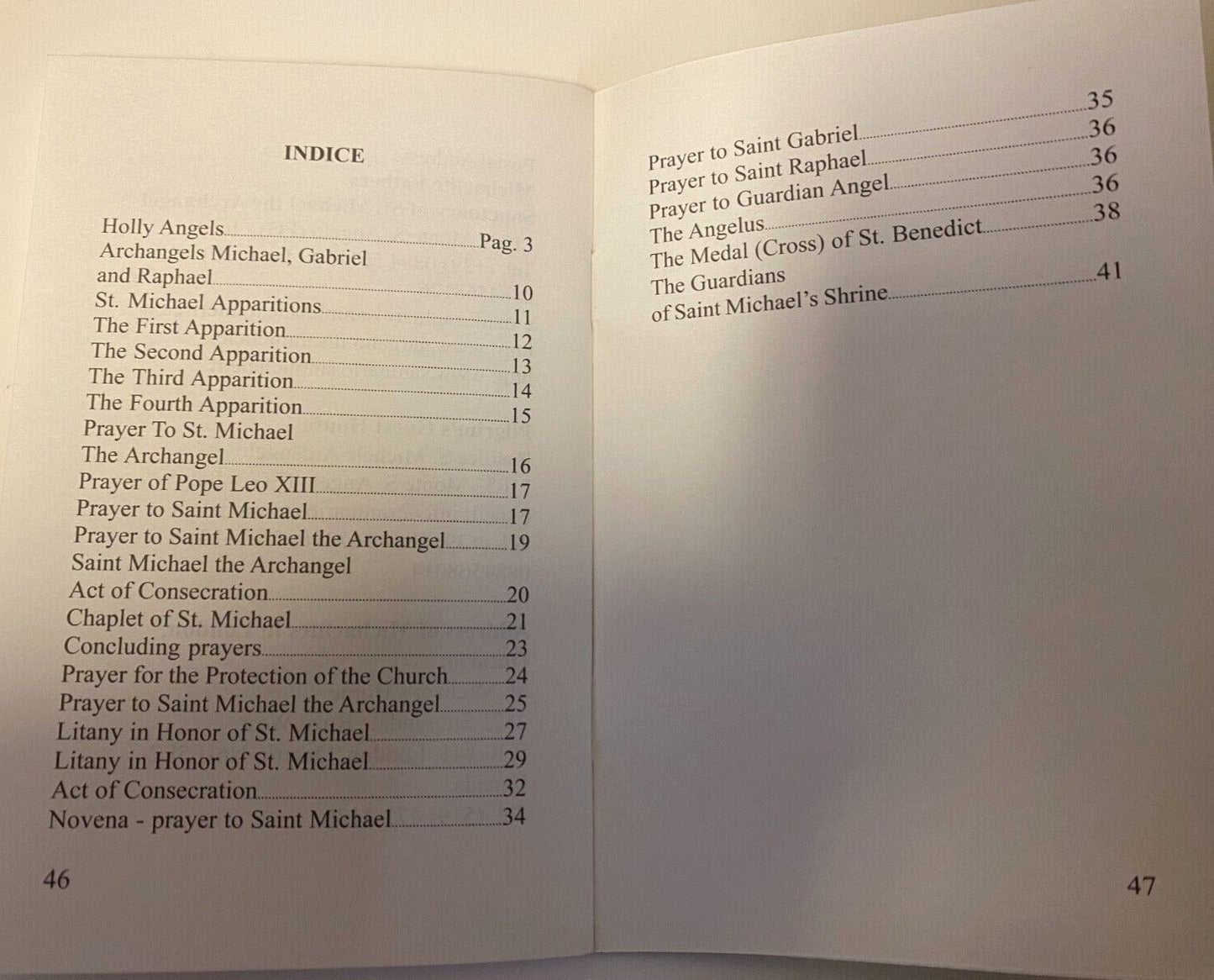 Saint Michael the Archangel prayer booklet from Bob and Penny Lord, featuring religious Holy Card collectibles from Italy.