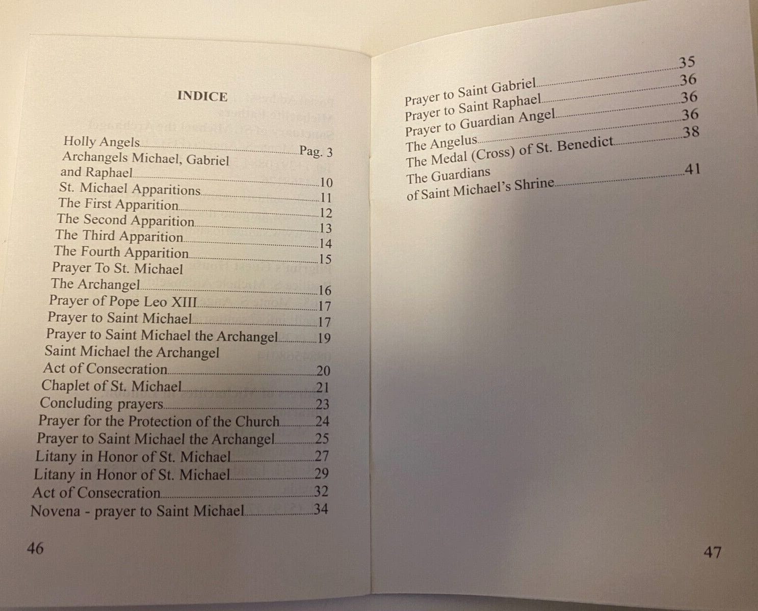 Saint Michael the Archangel prayer booklet from Bob and Penny Lord, featuring religious Holy Card collectibles from Italy.