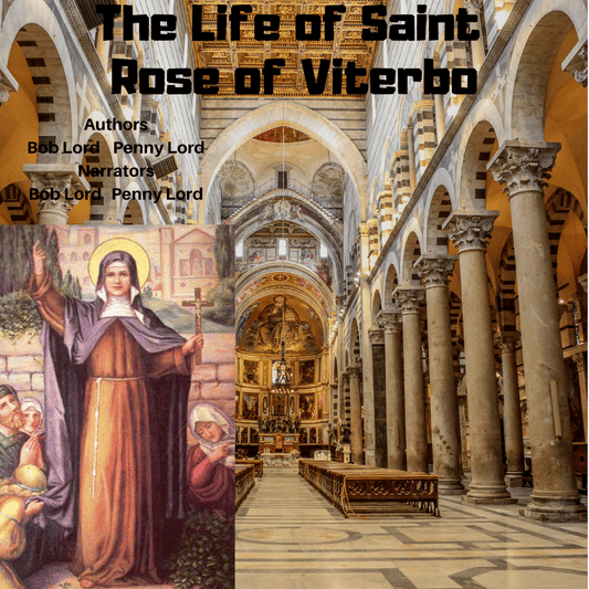 Audio CD titled Saint Rose of Viterbo by Bob and Penny Lord Ministry, featuring cover art with religious imagery and Saint Rose of Viterbo.