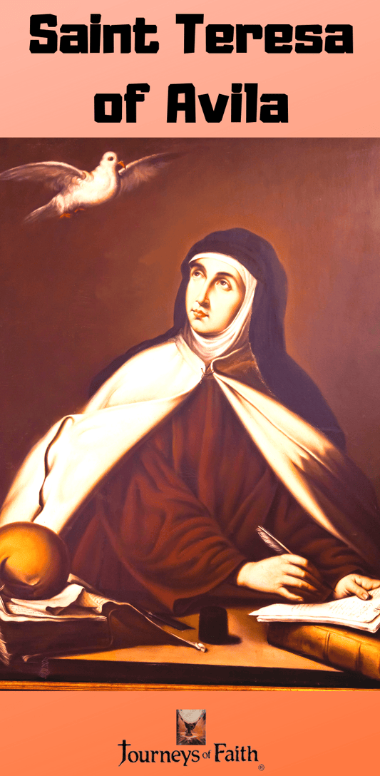 Saint Teresa of Avila DVD and book by Bob and Penny Lord, featuring religious imagery and spiritual themes.