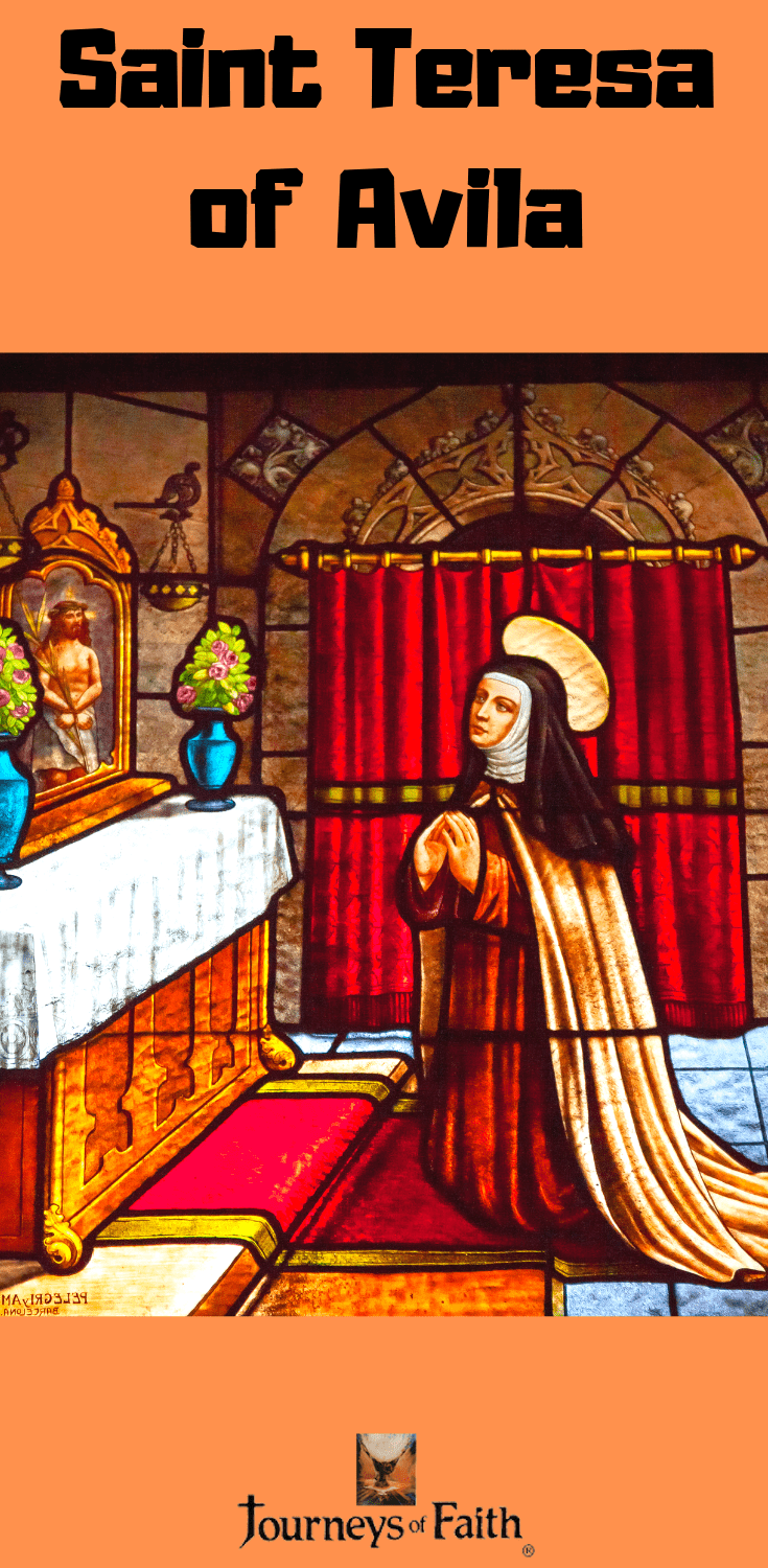 Saint Teresa of Avila DVD and book by Bob and Penny Lord, featuring religious imagery and Saint Teresa in prayer.
