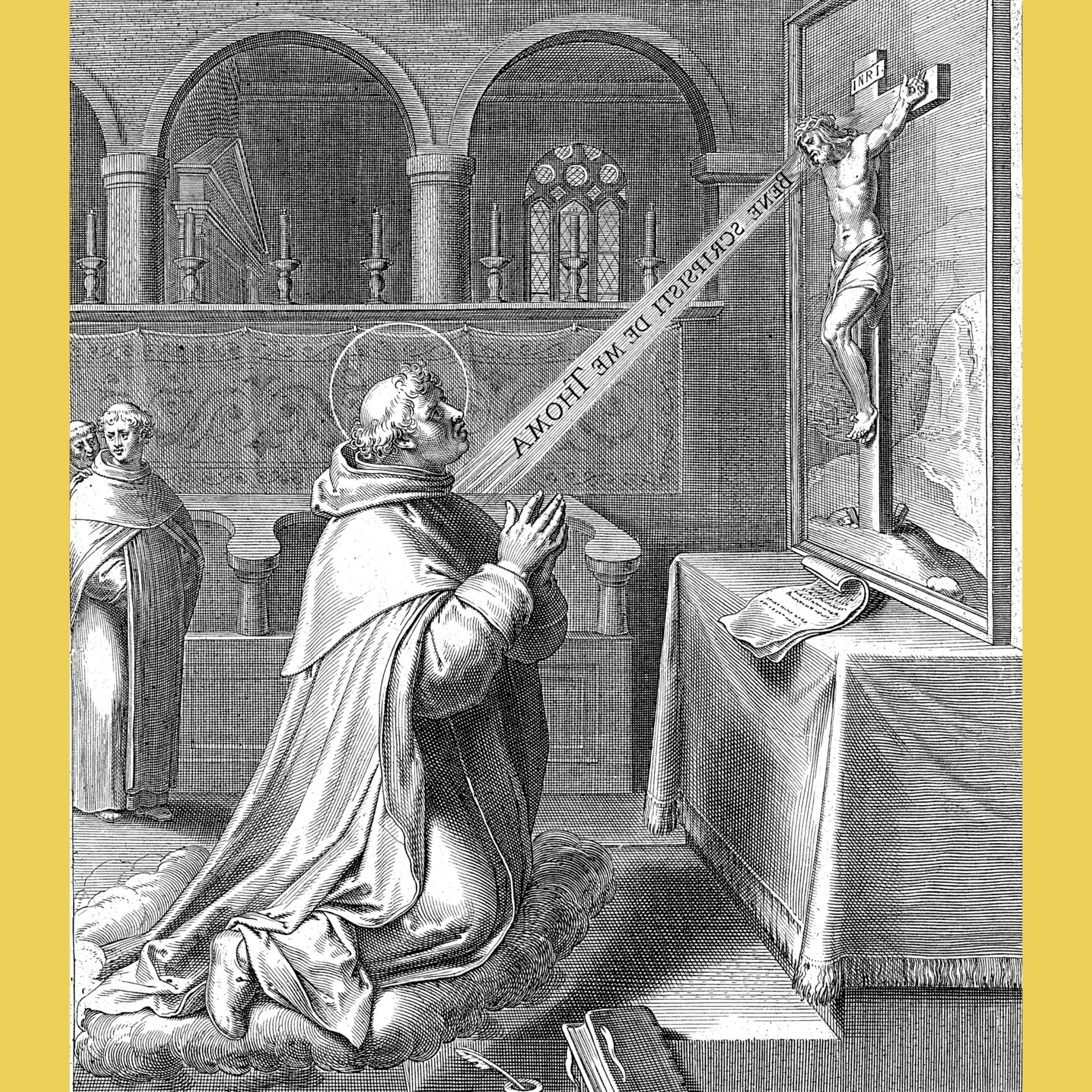 Saint Thomas Aquinas DVD by Bob and Penny Lord, featuring a cover image of the religious scholar on the DVD case.