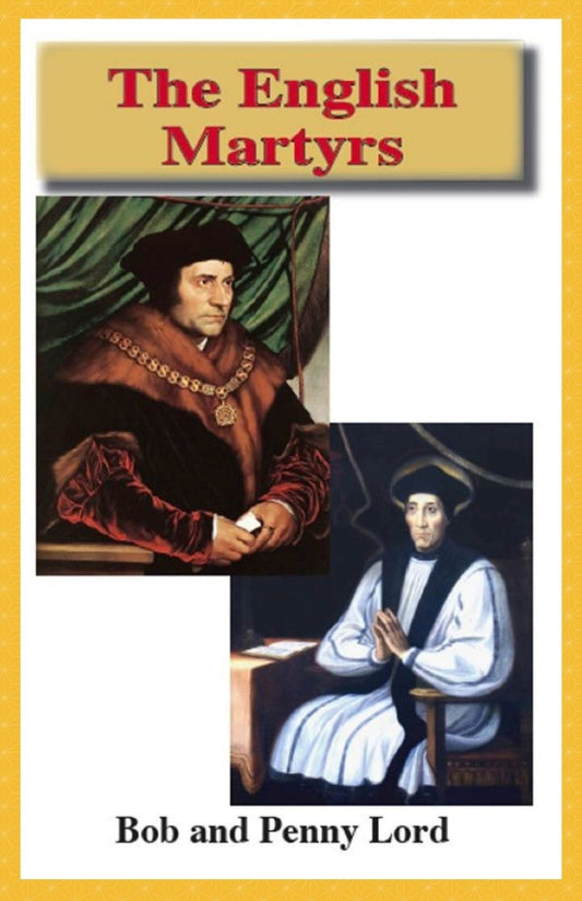 Miniature book cover featuring Saint Thomas More and Saint John Fisher, published by Bob and Penny Lord Ministry.