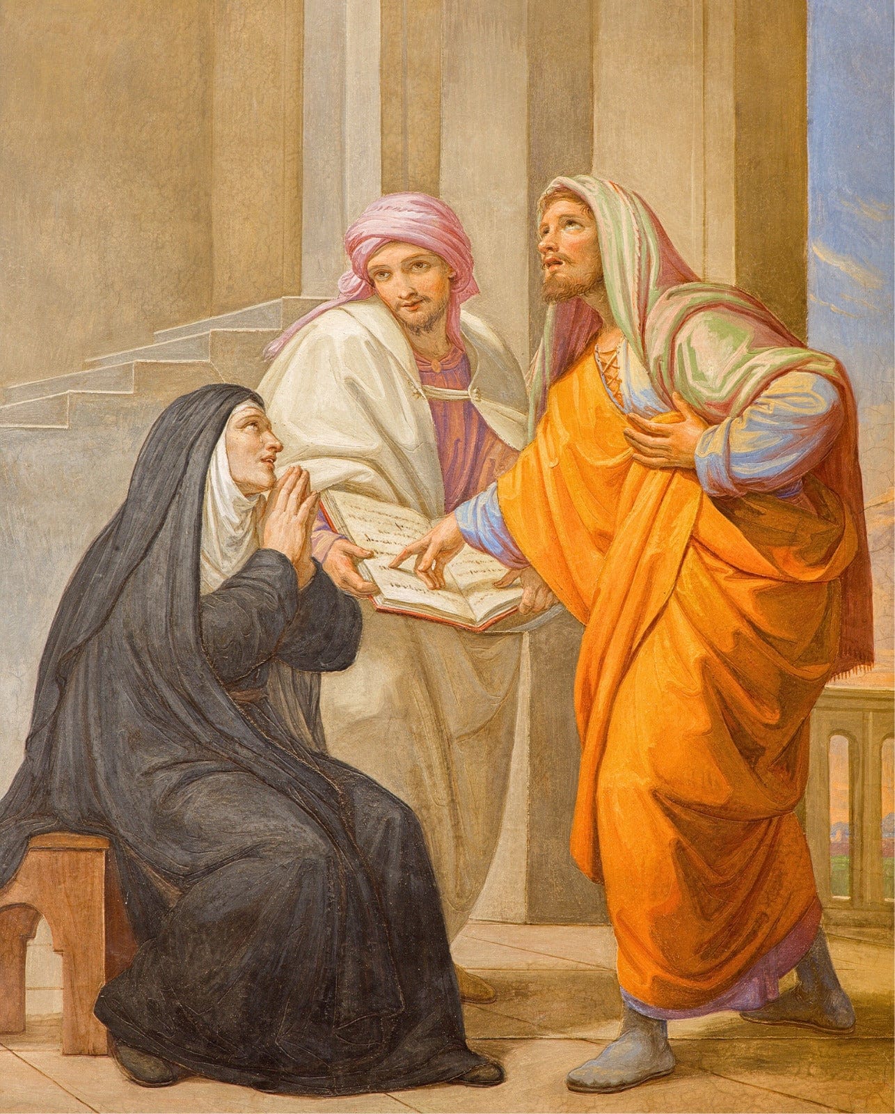 8x10 print of Saints Augustine and Monica, religious art by Journeys of Faith, showing detailed portrait artwork