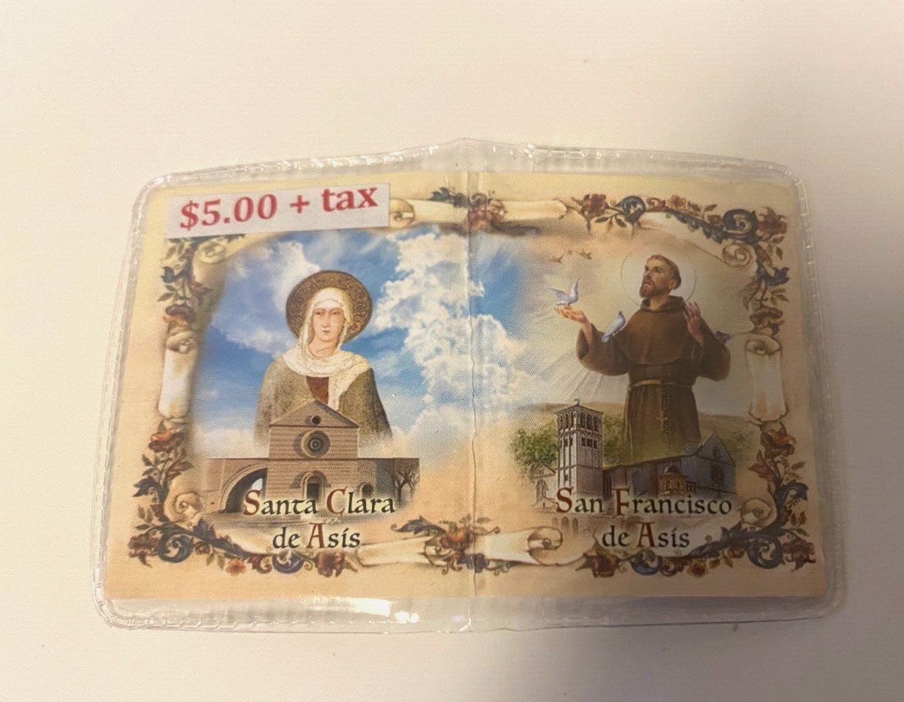 Pewter image of Saint Francis of Assisi with blessing prayer card, part of Christian Holy Cards collection by Bob and Penny Lord.