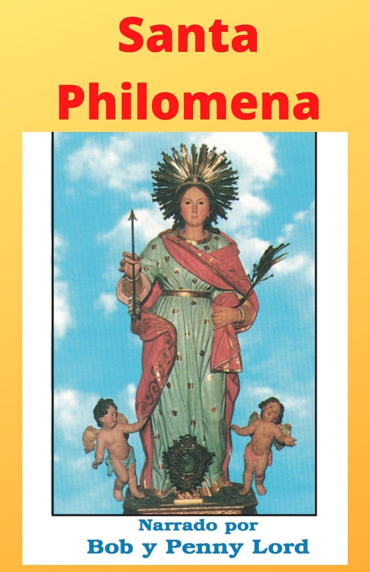 Espanol Santa Philomena figurine by Bob and Penny Lord Ministry, showing detailed craftsmanship and religious symbolism.