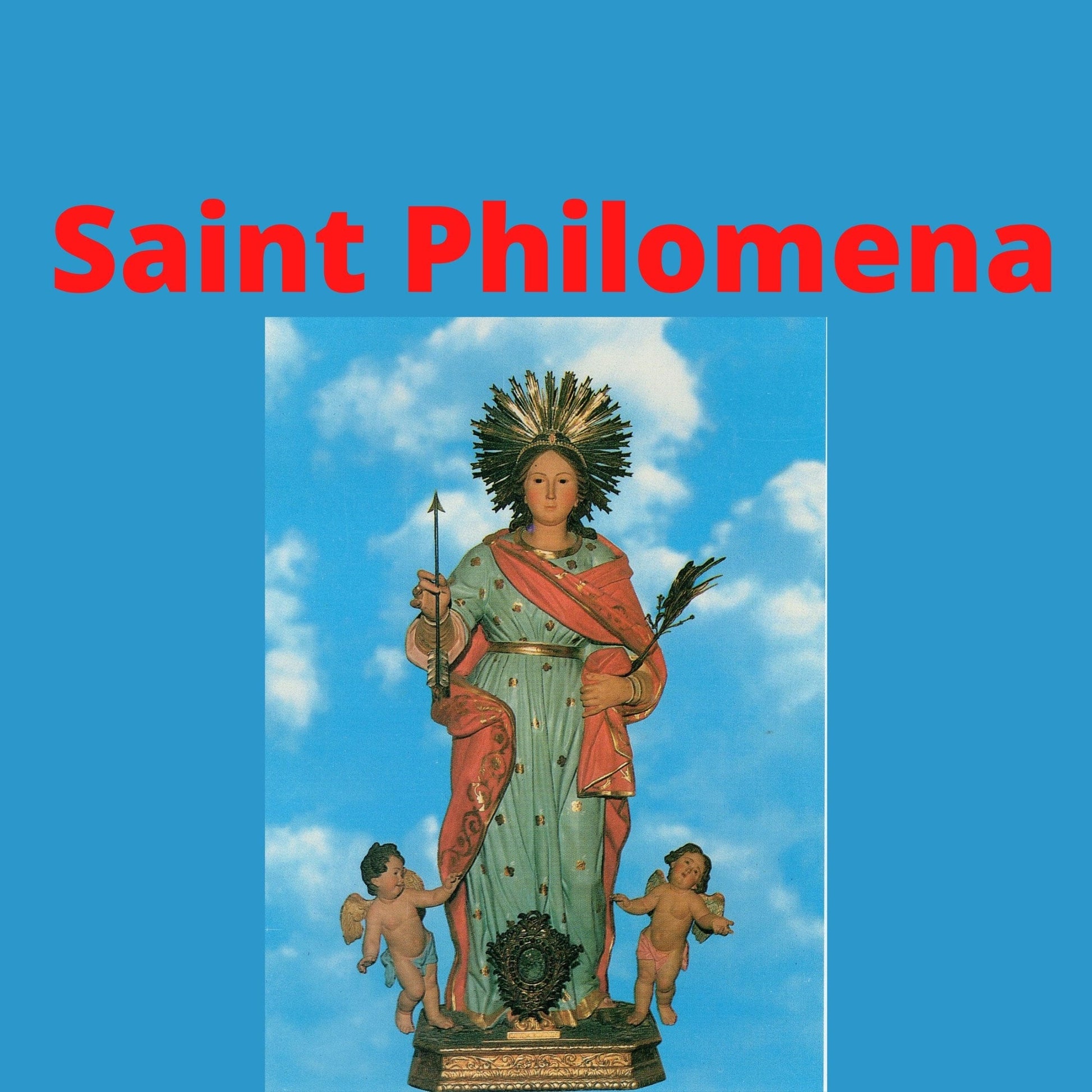 Espanol Santa Philomena statue by Bob and Penny Lord Ministry, depicting a saintly figure with a serene expression.