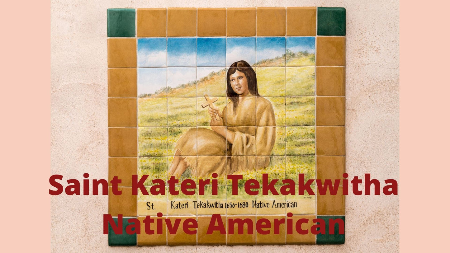 Mini booklet about St. Kateri Tekakwitha by Bob and Penny Lord, featuring cover with religious imagery and informative text.