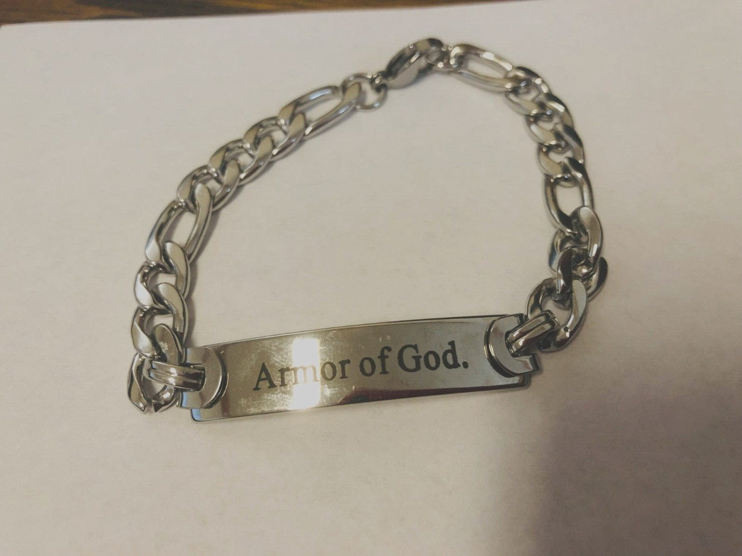 Stainless steel Armor of God 8L bracelet by Berkander, fashion jewelry bracelet with detailed religious design and polished finish.