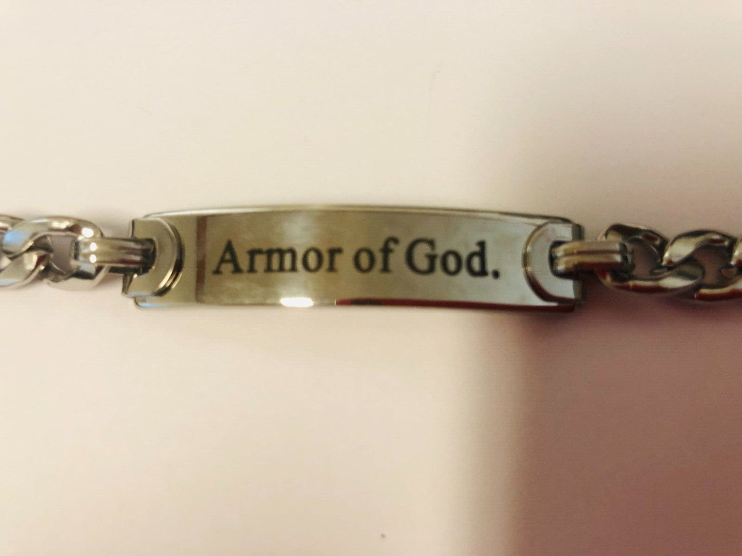 Berkander stainless steel Armor of God 8L bracelet featuring detailed religious charm, stylish men's jewelry accessory