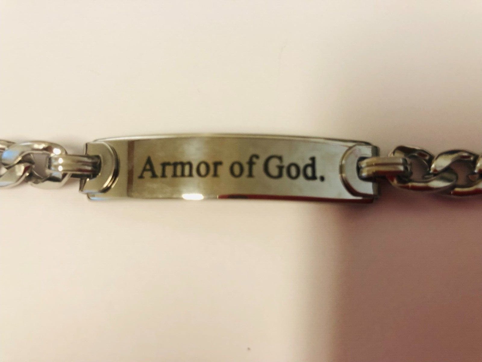 Berkander stainless steel Armor of God 8L bracelet featuring detailed religious charm, stylish men's jewelry accessory