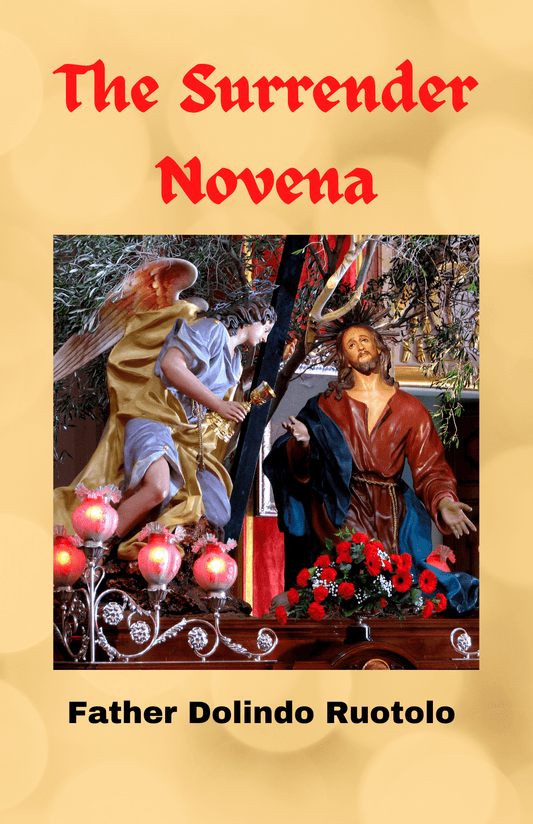 Surrender Novena Prayer Booklet by Bob and Penny Lord Ministry, featuring prayer pages and spiritual guidance.