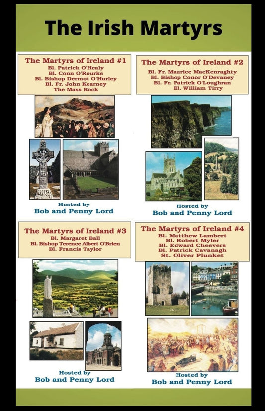 DVD bundle of Irish Martyrs documentaries by Bob and Penny Lord Ministry, featuring multiple discs in a colorful case.