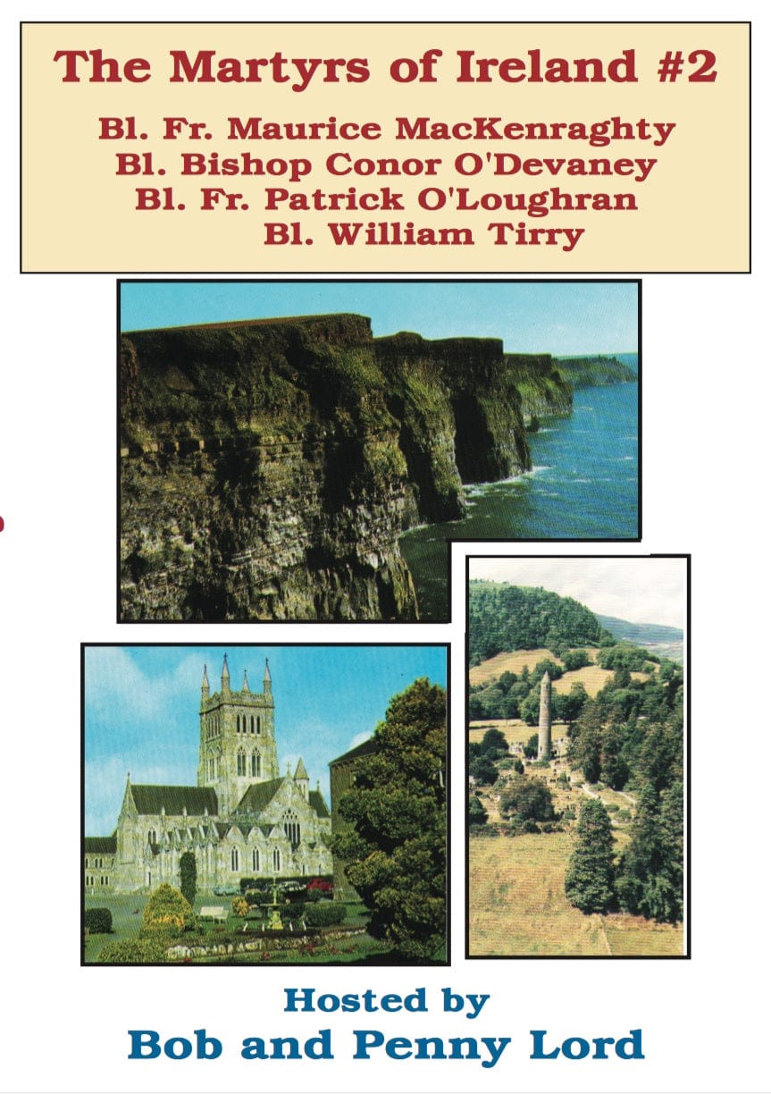 DVD bundle from Bob and Penny Lord Ministry featuring The Irish Martyrs, with cover art showing religious imagery and titles.